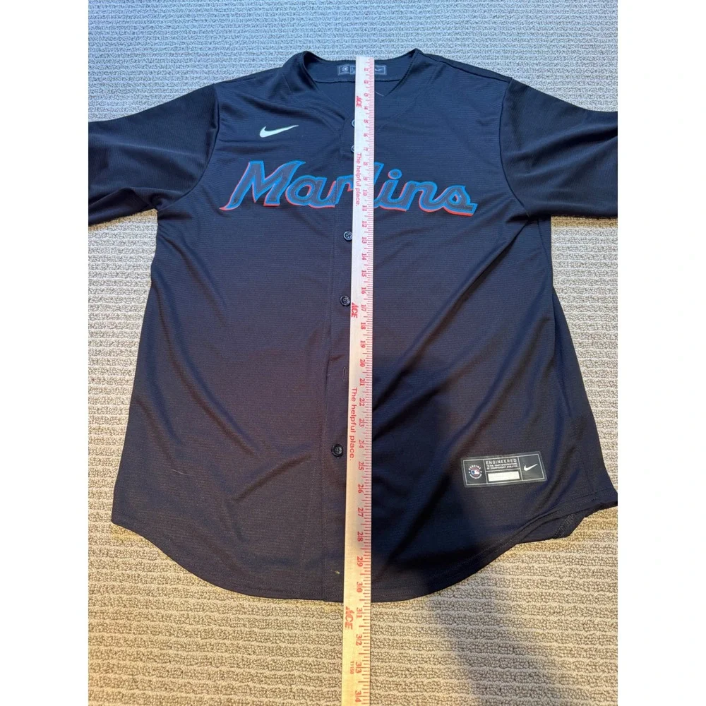 Nike Miami Marlins MLB Jersey Men's Large‎ Black Button Front Baseball Genuine